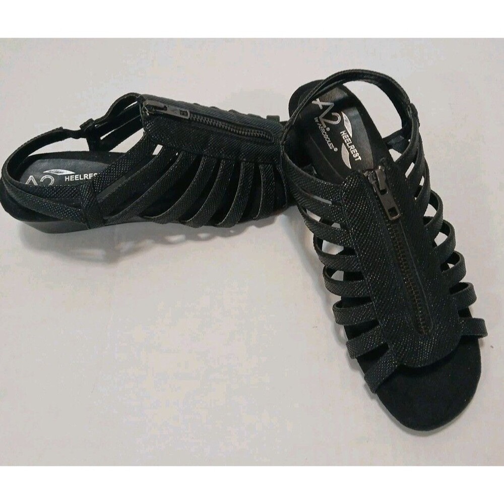 A2 By Aerosols Black Snake Pattern Wedge Sandals Front Zipper Slingback W-7